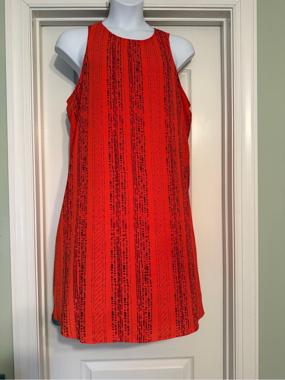 Apt. 9 Bright Orange/Red Sleeveless Shift Dress with Black Print